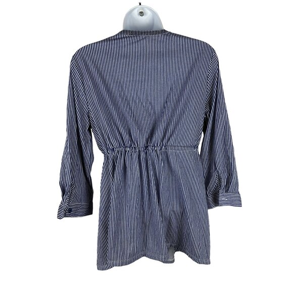 Eden & Olivia Maternity Top Blouse Medium Blue & White Stripe 3/4 Sleeve - Picture 2 of 5